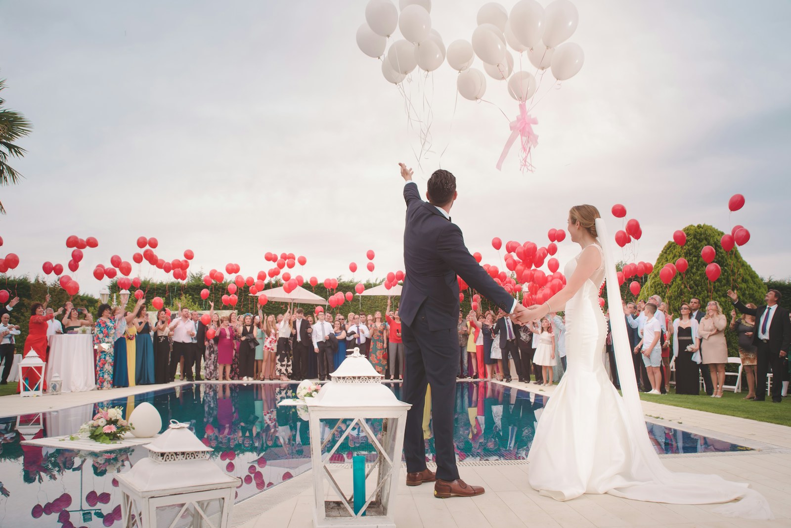 Wedding couple embracing outdoors